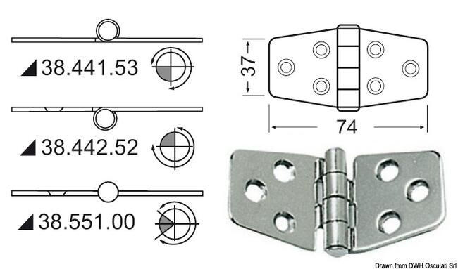 Cerniera Nodo Rovesciato 74x37 Mm