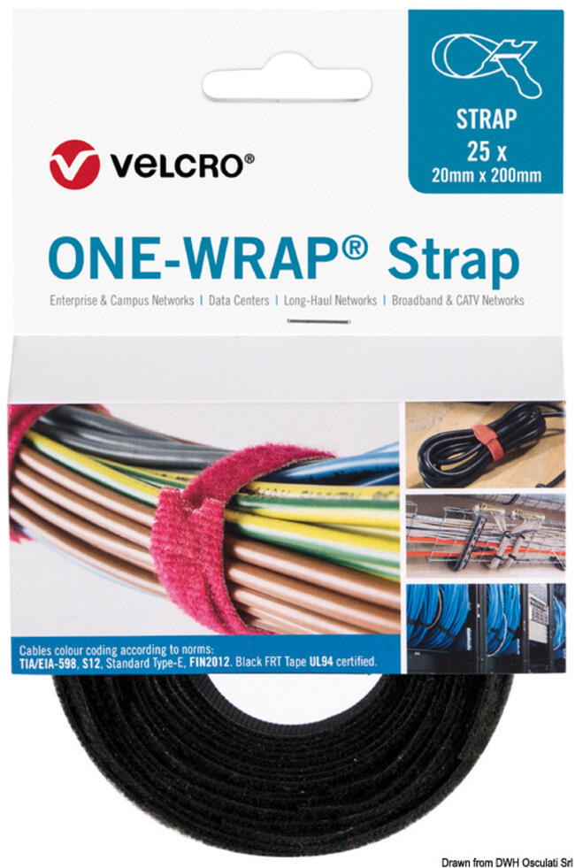 Velcro®brand One-wrap® Fascet. 20x200mm Nero Cf.25