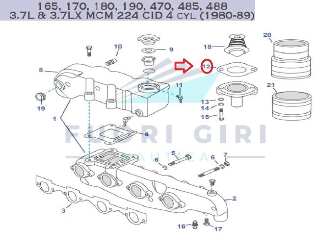 Guarnizione Termostato Compatibile Per Mercruiser 165, 170, 180, 190, 470, 485, 488 3.7l & 3.7lx Mcm 224 Cid 4 Cyl (1980-89) Recmar