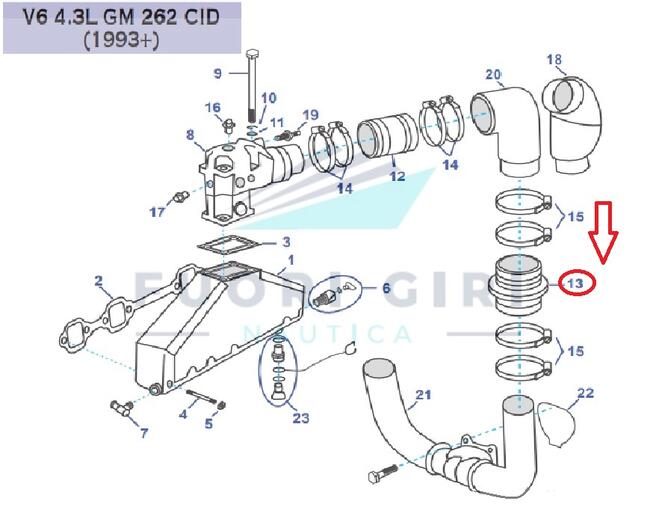 Cuffia  Scarico Omc 3852741 Compatibile Per Volvo Penta V6 4.3-v8 5.0/5.7 L Gm 305 & Gm 350-5.0/5.8l & Fi/fsi Ford 302/351-v8 7.4/8.2 Gm 454/502 Recmar