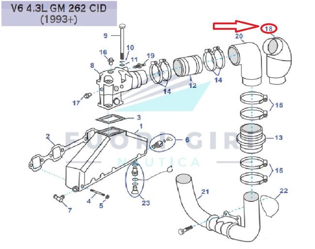 Gomito Scarico Volvo Sx-cobra Compatibile Per Volvo Penta V6 4.3 Recmar