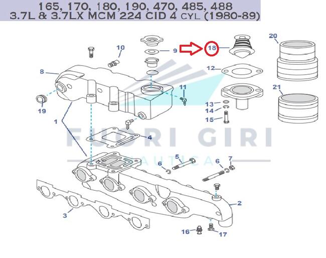 Kit Termostato Compatibile Per Mercruiser 165, 170, 180, 190, 470, 485, 488 3.7l & 3.7lx Mcm 224 Cid 4 Cyl (1980-89) Recmar