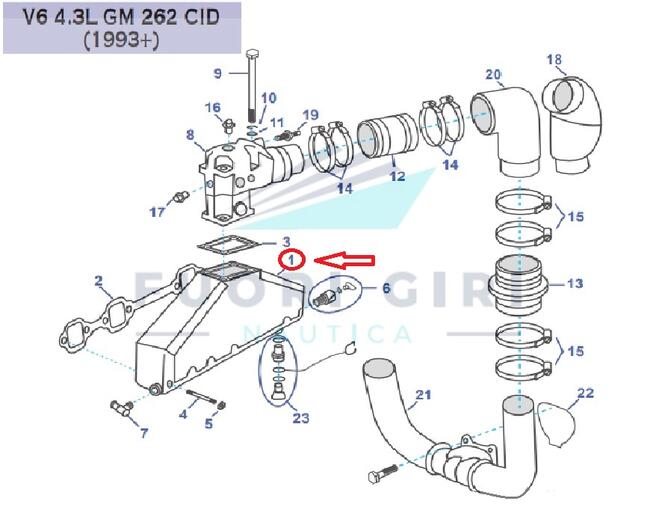 Collettore Scarico Compatibile Per Volvo Penta V6 4.3 Recmar