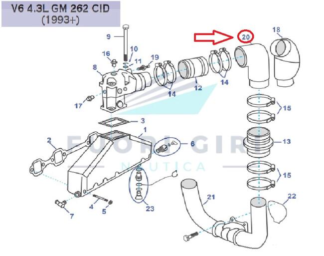 Gomito Scarico Per Volvo Penta V6 4.3-v8 5.0/5.7 L Gm 305 & Gm 350  Recmar