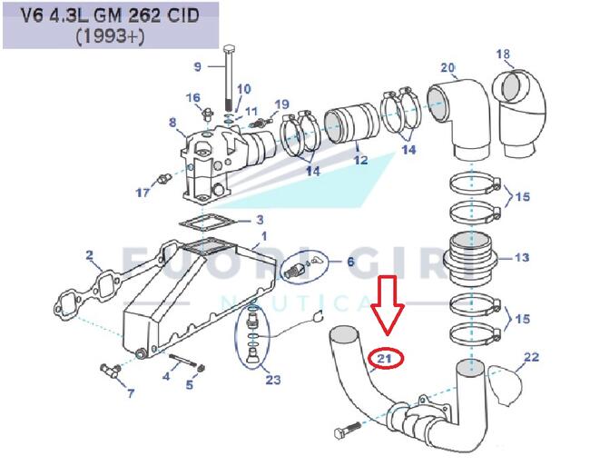 Corno Scarico Per Volvo Penta V6 4.3-v8 5.0/5.7 L Gm 305 & Gm 350-5.0/5.8l & Fi/fsi Ford 302/351-v8 7.4/8.2 Gm 454/502 Recmar