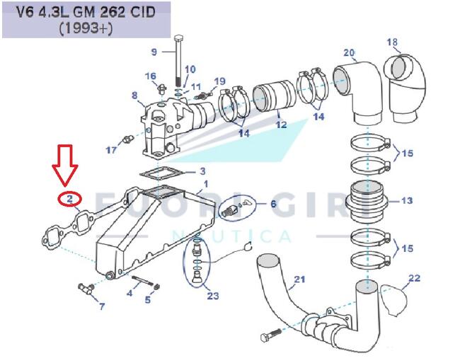 Kit Guarnizione Collettore Scarico Compatibile Per Volvo Penta V6 4.3 Recmar