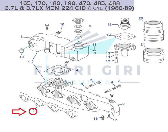 Guarnizione Collettore Scarico Compatibile Per Mercruiser 165, 170, 180, 190, 470, 485, 488 3.7l & 3.7lx Mcm 224 Cid 4 Cyl (1980-89) Recmar