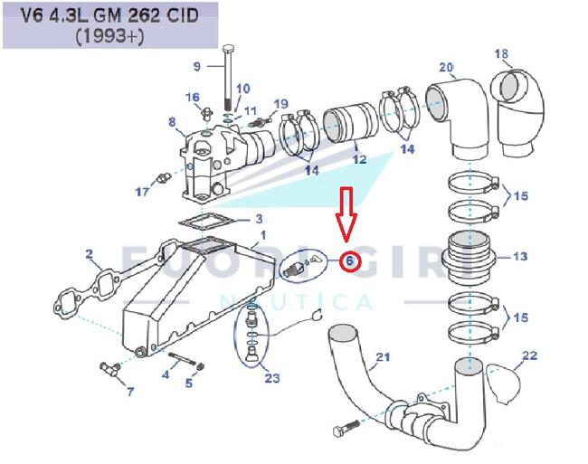 Raccordo Collettore Compatibile Per Volvo Penta V6 4.3-v8 5.0/5.7 L Gm 305 & Gm 350-v8 7.4/8.2 Gm 454/502 Recmar