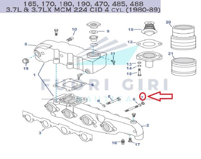 Dado Compatibile Per Mercruiser 165, 170, 180, 190, 470, 485, 488 3.7l & 3.7lx Mcm 224 Cid 4 Cyl (1980-89)-175, 185, 205, 262 Mag, 4.3l, 4.3lx, 4.3 Lh,4.3 Lxh, 4.3 Efi, 4.3 Mpi, Gm 262 Cid V6 Recmar