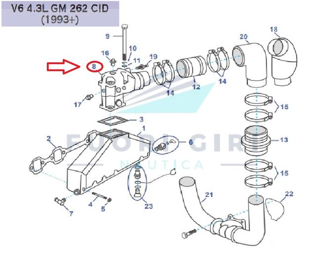 Gomito Scarico 19.7cm Compatibile Per Volvo Penta V6 4.3-v8 5.0/5.7 L Gm 305 & Gm 350-v8 7.4/8.2 Gm 454/502-5.0/5.8l & Fi/fsi Ford 302/351 Recmar