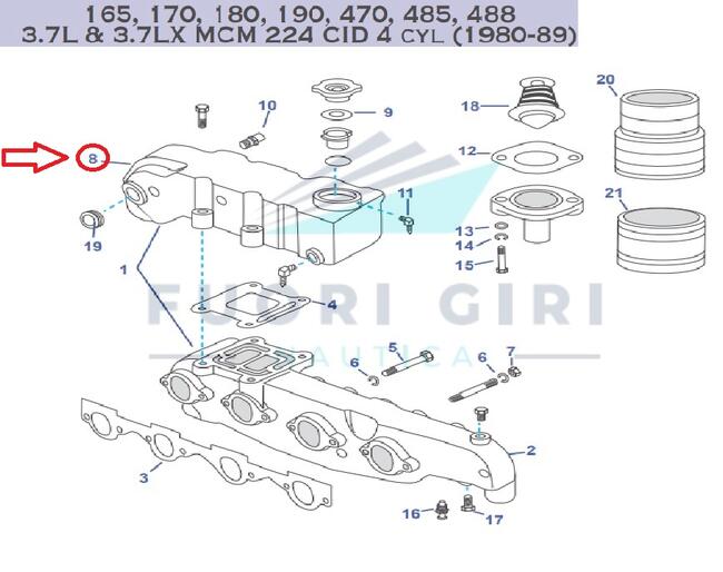 Gomito Serbatoio Mercruiser Compatibile Per Mercruiser 165, 170, 180, 190, 470, 485, 488 3.7l & 3.7lx Mcm 224 Cid 4 Cyl (1980-89) Recmar