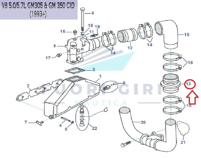 Cuffia  Scarico Omc 3852741 Compatibile Per Volvo Penta V6 4.3-v8 5.0/5.7 L Gm 305 & Gm 350-5.0/5.8l & Fi/fsi Ford 302/351-v8 7.4/8.2 Gm 454/502 Recmar