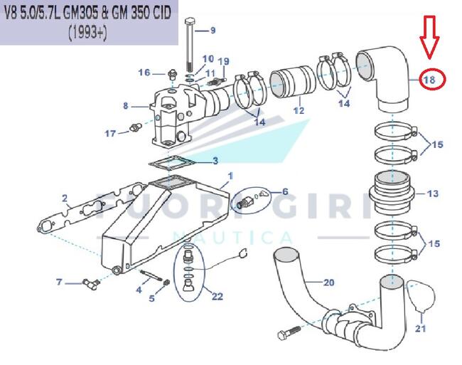 Gomito Scarico Per Volvo Penta V6 4.3-v8 5.0/5.7 L Gm 305 & Gm 350 Recmar