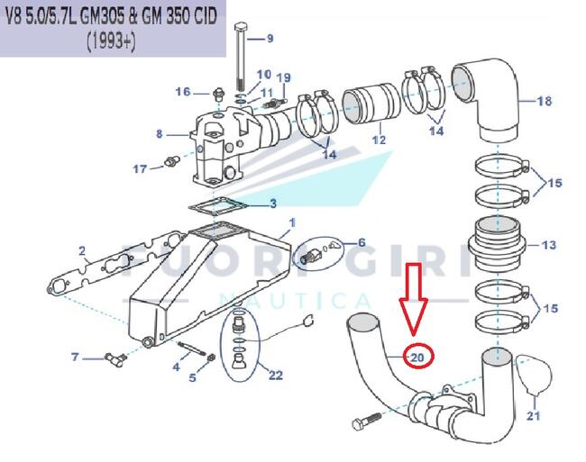 Corno Scarico Per Volvo Penta V6 4.3-v8 5.0/5.7 L Gm 305 & Gm 350-5.0/5.8l & Fi/fsi Ford 302/351-v8 7.4/8.2 Gm 454/502 Recmar