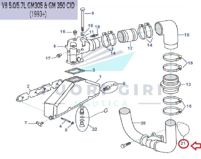 Guarnizione Corno Scarico Sinistro Compatibile Per Volvo Penta V6 4.3-v8 5.0/5.7 L Gm 305 & Gm 350-5.0/5.8l & Fi/fsi Ford 302/351-v8 7.4/8.2 Gm 454/502 Recmar