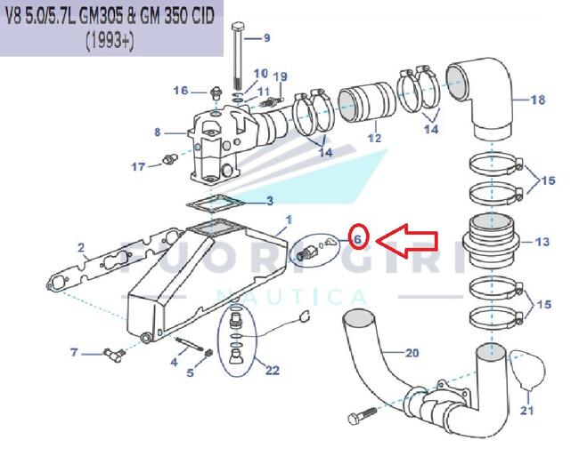 Raccordo Collettore Compatibile Per Volvo Penta V6 4.3-v8 5.0/5.7 L Gm 305 & Gm 350-v8 7.4/8.2 Gm 454/502 Recmar