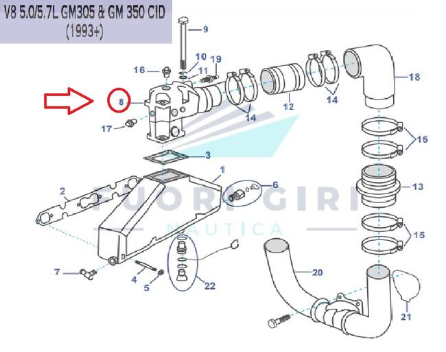 Gomito Scarico 25.7 Cm Compatibile Per Volvo Penta V6 4.3 -v8 5.0/5.7 L Gm 305 & Gm 350-v8 7.4/8.2 Gm 454/502 Recmar