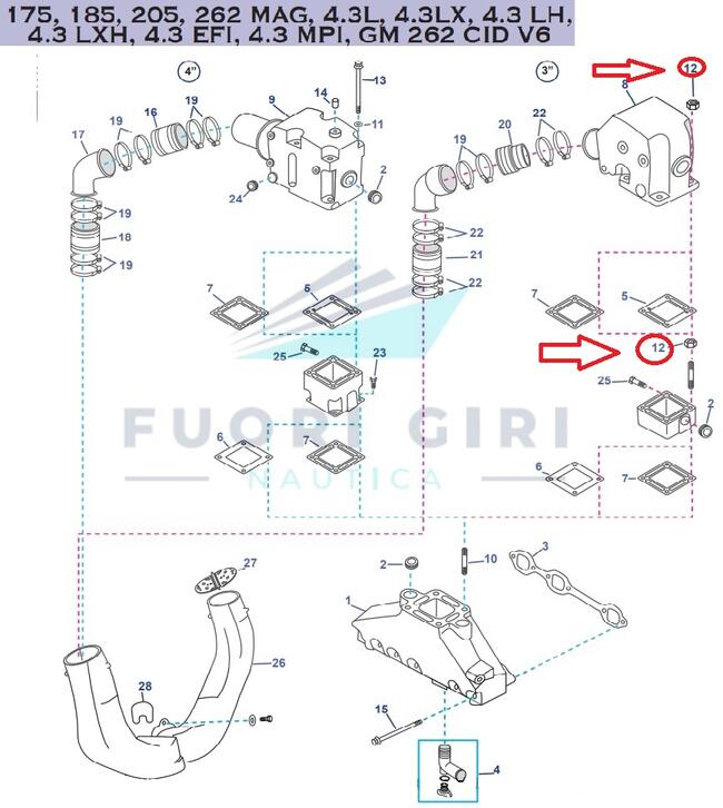 Dado Compatibile Per Mercruiser 165, 170, 180, 190, 470, 485, 488 3.7l & 3.7lx Mcm 224 Cid 4 Cyl (1980-89)-175, 185, 205, 262 Mag, 4.3l, 4.3lx, 4.3 Lh,4.3 Lxh, 4.3 Efi, 4.3 Mpi, Gm 262 Cid V6 Recmar