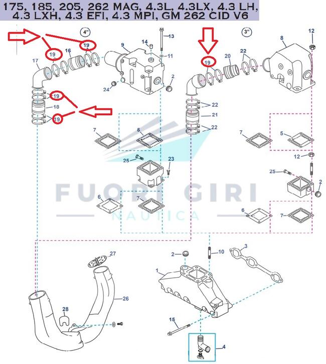 Fascetta Inox 110-130 (5) Compatibile Per Mercruiser 175, 185, 205, 262 Mag, 4.3l, 4.3lx, 4.3 Lh,4.3 Lxh, 4.3 Efi, 4.3 Mpi, Gm 262 Cid V6 Recmar