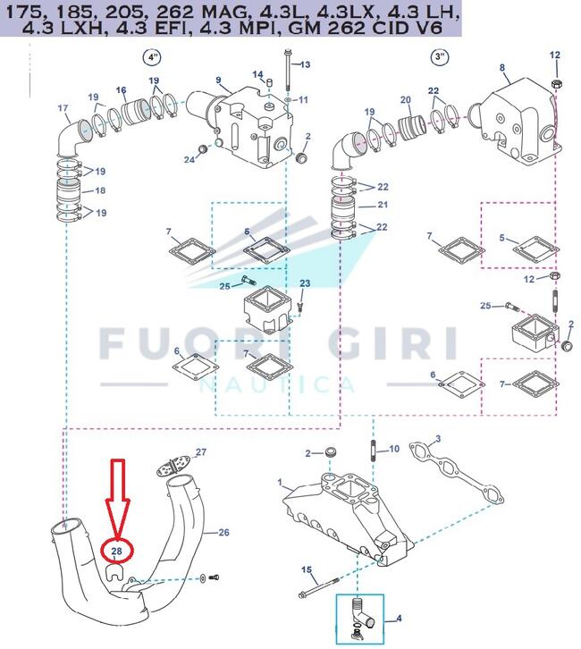 Guarnizione Transon Compatibile Per Mercruiser 175, 185, 205, 262 Mag, 4.3l, 4.3lx, 4.3 Lh,4.3 Lxh, 4.3 Efi, 4.3 Mpi, Gm 262 Cid V6-4.3l Carb Mpi Alpha/bravo Recmar