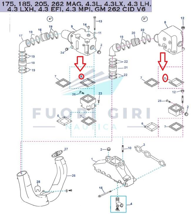 Guarnizione Compatibile Per Mercruiser 175, 185, 205, 262 Mag, 4.3l, 4.3lx, 4.3 Lh,4.3 Lxh, 4.3 Efi, 4.3 Mpi, Gm 262 Cid V6 Recmar