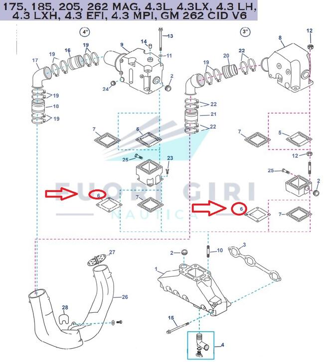 Guarnizione Compatibile Per Mercruiser 175, 185, 205, 262 Mag, 4.3l, 4.3lx, 4.3 Lh,4.3 Lxh, 4.3 Efi, 4.3 Mpi, Gm 262 Cid V6 Recmar