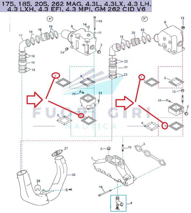 Guarnizione Compatibile Per Mercruiser 175, 185, 205, 262 Mag, 4.3l, 4.3lx, 4.3 Lh,4.3 Lxh, 4.3 Efi, 4.3 Mpi, Gm 262 Cid V6 Recmar