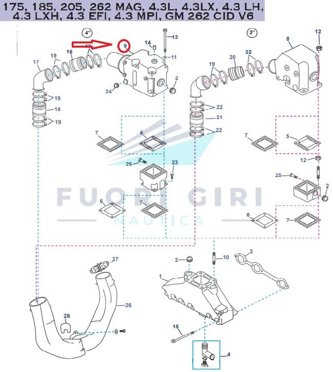 Gomito Scarico Inox 807914a1 Compatibile Per Mercruiser 175, 185, 205, 262 Mag, 4.3l, 4.3lx, 4.3 Lh,4.3 Lxh, 4.3 Efi, 4.3 Mpi, Gm 262 Cid V6 Recmar