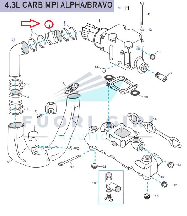 Manicotto Scarico Collettore Compatibile Per Mercruiser 175, 185, 205, 262 Mag, 4.3l, 4.3lx, 4.3 Lh,4.3 Lxh, 4.3 Efi, 4.3 Mpi, Gm 262 Cid V6-4.3l Carb Mpi Alpha/bravo Recmar