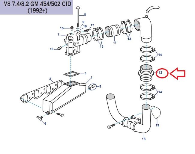 Cuffia  Scarico Omc 3852741 Compatibile Per Volvo Penta V6 4.3-v8 5.0/5.7 L Gm 305 & Gm 350-5.0/5.8l & Fi/fsi Ford 302/351-v8 7.4/8.2 Gm 454/502 Recmar