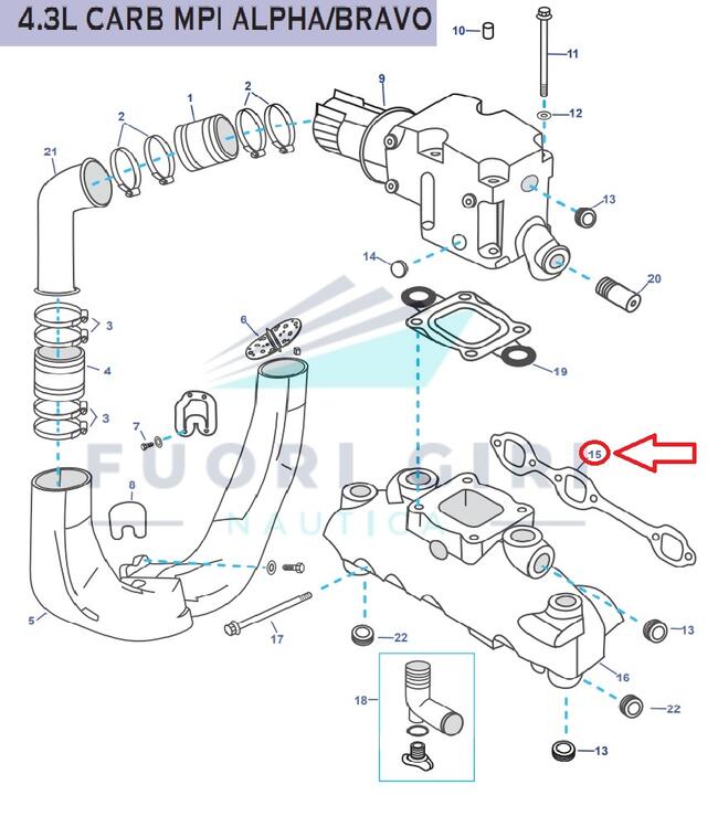 Guarnizione Colletore Scarico Compatibile Per Mercruiser 175, 185, 205, 262 Mag, 4.3l, 4.3lx, 4.3 Lh,4.3 Lxh, 4.3 Efi, 4.3 Mpi, Gm 262 Cid V6-4.3l Carb Mpi Alpha/bravo Recmar