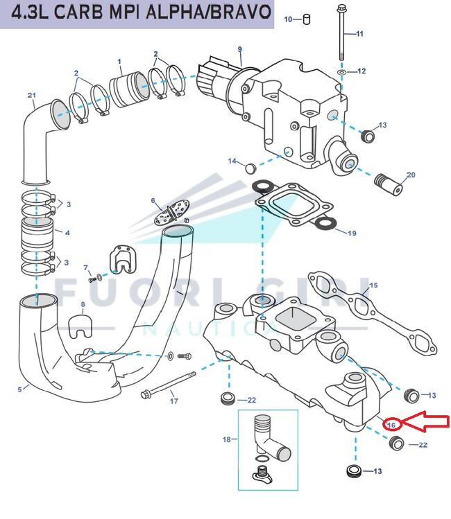 Colletore Scarico Mercruiser Compatibile Per Mercruiser 4.3l Carb Mpi Alpha/bravo Recmar