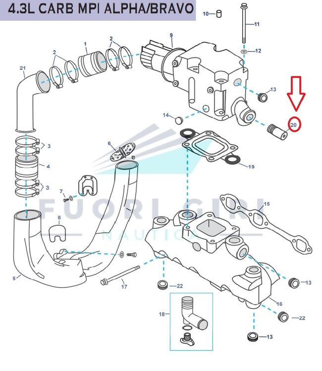 Raccordo  Collettore Compatibile Per Mercruiser 165, 170, 180, 190, 470, 485, 488 3.7l & 3.7lx Mcm 224 Cid 4 Cyl (1980-89)-4.3l Carb Mpi Alpha/bravo Recmar