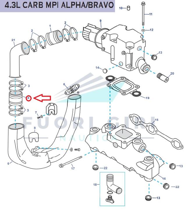 Manicotto Scarico Collettore Compatibile Per Mercruiser 175, 185, 205, 262 Mag, 4.3l, 4.3lx, 4.3 Lh,4.3 Lxh, 4.3 Efi, 4.3 Mpi, Gm 262 Cid V6-4.3l Carb Mpi Alpha/bravo Recmar