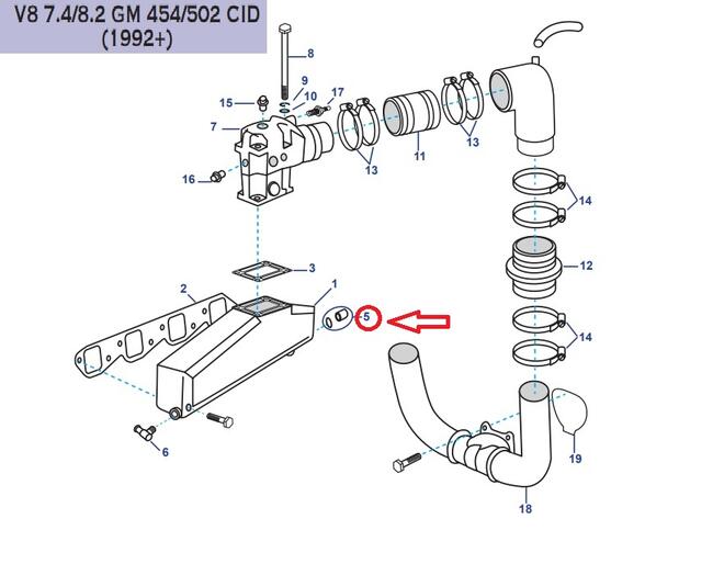 Raccordo Collettore Compatibile Per Volvo Penta V6 4.3-v8 5.0/5.7 L Gm 305 & Gm 350-v8 7.4/8.2 Gm 454/502 Recmar