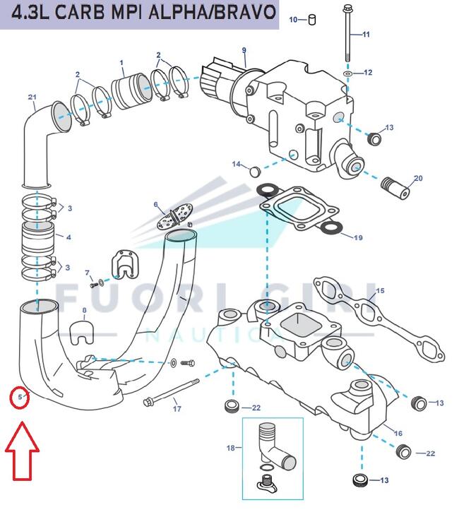 Corna Di Scarico Compatibile Per Mercruiser 175, 185, 205, 262 Mag, 4.3l, 4.3lx, 4.3 Lh,4.3 Lxh, 4.3 Efi, 4.3 Mpi, Gm 262 Cid V6-4.3l Carb Mpi Alpha/bravo Recmar