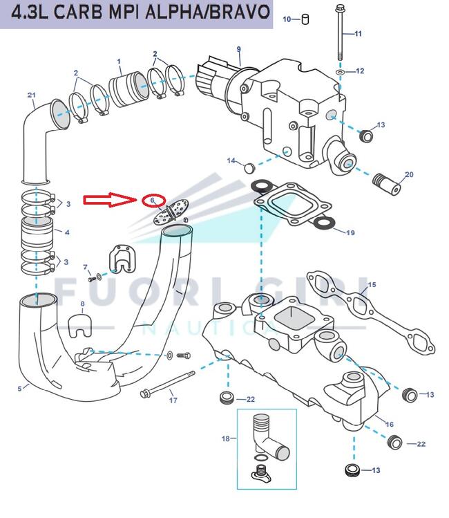 Farfalla  Scarico Compatibile Per Mercruiser 175, 185, 205, 262 Mag, 4.3l, 4.3lx, 4.3 Lh,4.3 Lxh, 4.3 Efi, 4.3 Mpi, Gm 262 Cid V6-4.3l Carb Mpi Alpha/bravo Recmar