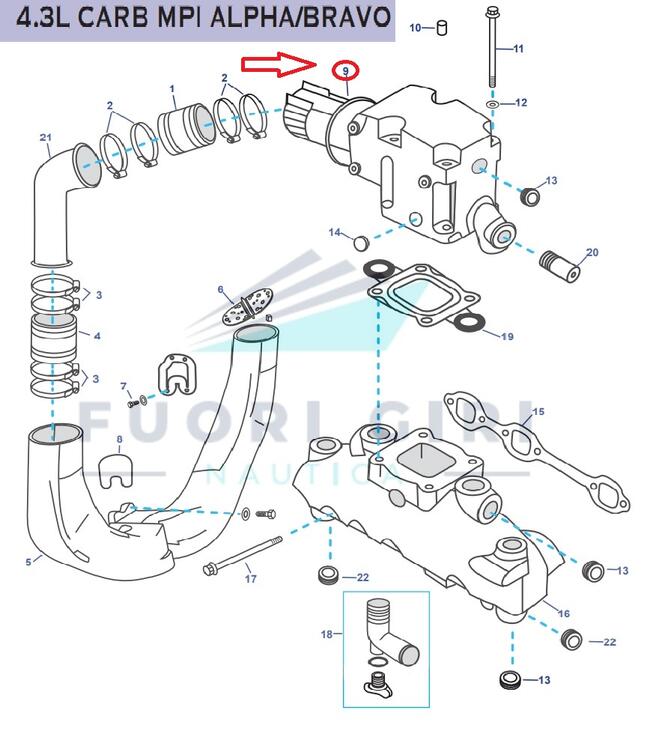 Gomito Scarico Sst Mercruiser Compatibile Per Mercruiser 4.3l Carb Mpi Alpha/bravo Recmar