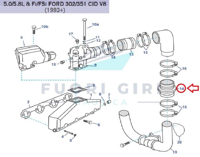 Cuffia  Scarico Omc 3852741 Compatibile Per Volvo Penta V6 4.3-v8 5.0/5.7 L Gm 305 & Gm 350-5.0/5.8l & Fi/fsi Ford 302/351-v8 7.4/8.2 Gm 454/502 Recmar