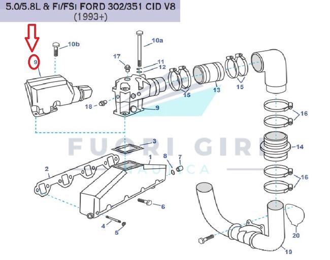 Gomito Scarico 19.7cm Compatibile Per Volvo Penta V6 4.3-v8 5.0/5.7 L Gm 305 & Gm 350-v8 7.4/8.2 Gm 454/502-5.0/5.8l & Fi/fsi Ford 302/351 Recmar